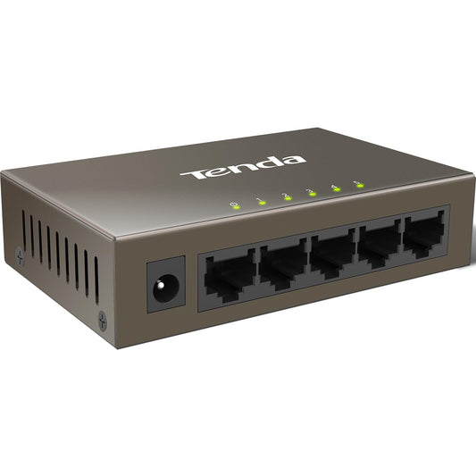 Tenda TEF1005D, 5-Port 10/100Mbps Fast Ethernet Unmanaged Switch, Network Hub, Ethernet Splitter, Plug & Play, Fanless Metal Design, Desktop or Wall