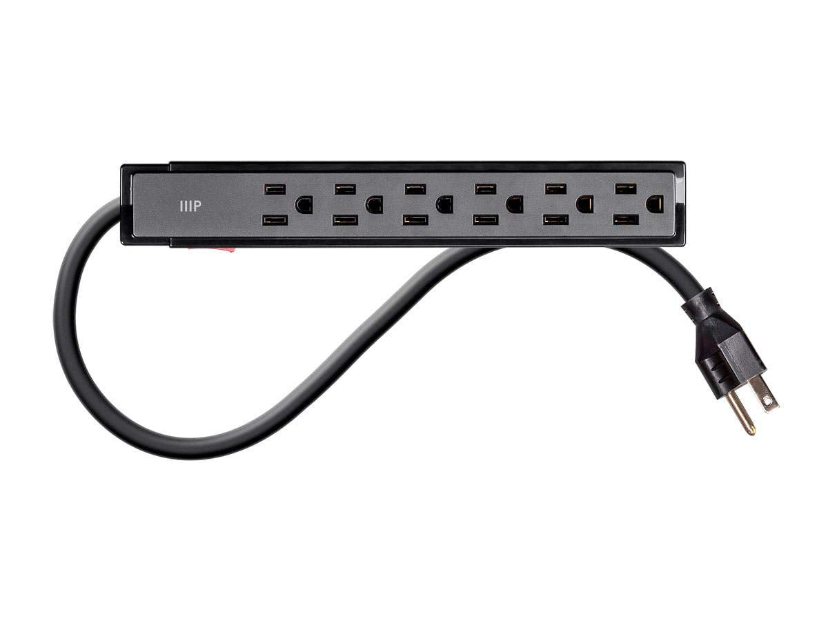 Monoprice 6 Outlet Surge Protector - UL Rated, 201 Joules, 1800-watt capacity, 2-Pack, 2 Feet, Black