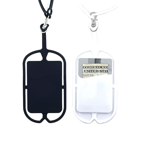 CalorMixs Silicone Phone Card Holder Sleeves with Wrist Strap,Stretchy Credit Phone Case Holder,Universal Cell Phone Pocket Neck Lanyard for Phone