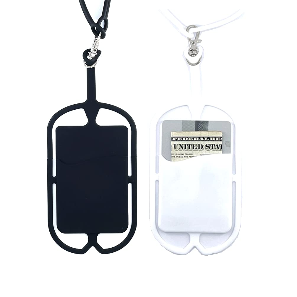 CalorMixs Silicone Phone Card Holder Sleeves with Wrist Strap,Stretchy Credit Phone Case Holder,Universal Cell Phone Pocket Neck Lanyard for Phone