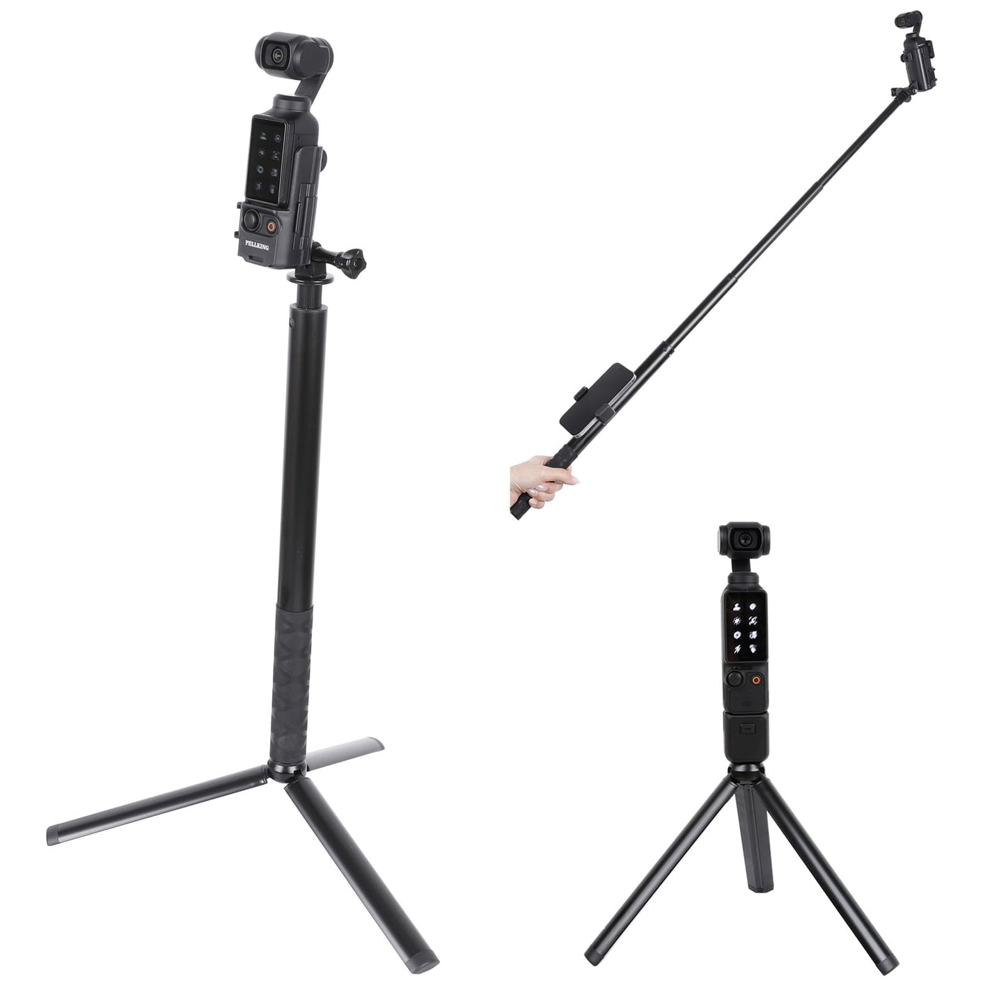 PellKing Monopod for Osmo Pocket 3,61"/155cm Selfie Stick+Aluminium Alloy Tripod+Protective Cage Extension Adapter Frame