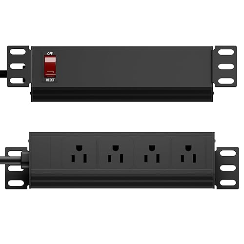 10 inch Rack PDU-1U (4 Rear Outlets),10" inch Rack Power Strip with Protection (125V/15A 6ft Cable),Rack Mount Power Distribution Unit for 10" Mini