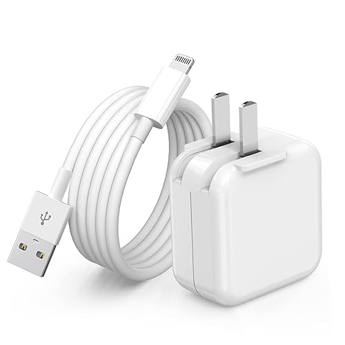 iPad Charger,iPhone Charger Pad Cord Fast Charging 12W USB Wall Charge Foldable Portable Travel Plug with 6.6FT Lightning i Pad Fast Charging Cable