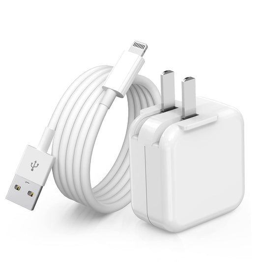 iPad Charger,iPhone Charger Pad Cord Fast Charging 12W USB Wall Charge Foldable Portable Travel Plug with 6.6FT Lightning i Pad Fast Charging Cable