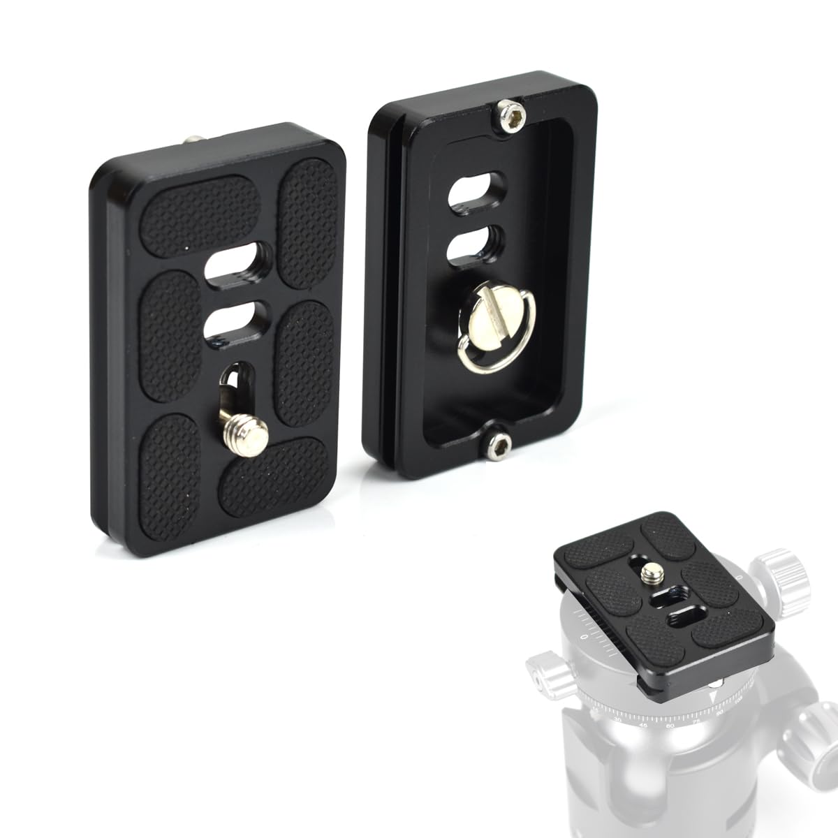 Akeipho 2 Pieces Aluminum 60mm Universal Quick Release Plate with 1/4 Inch Screw, Arca Swiss Plate Tripod Mount for DSLR Camera Tripod Ball Head