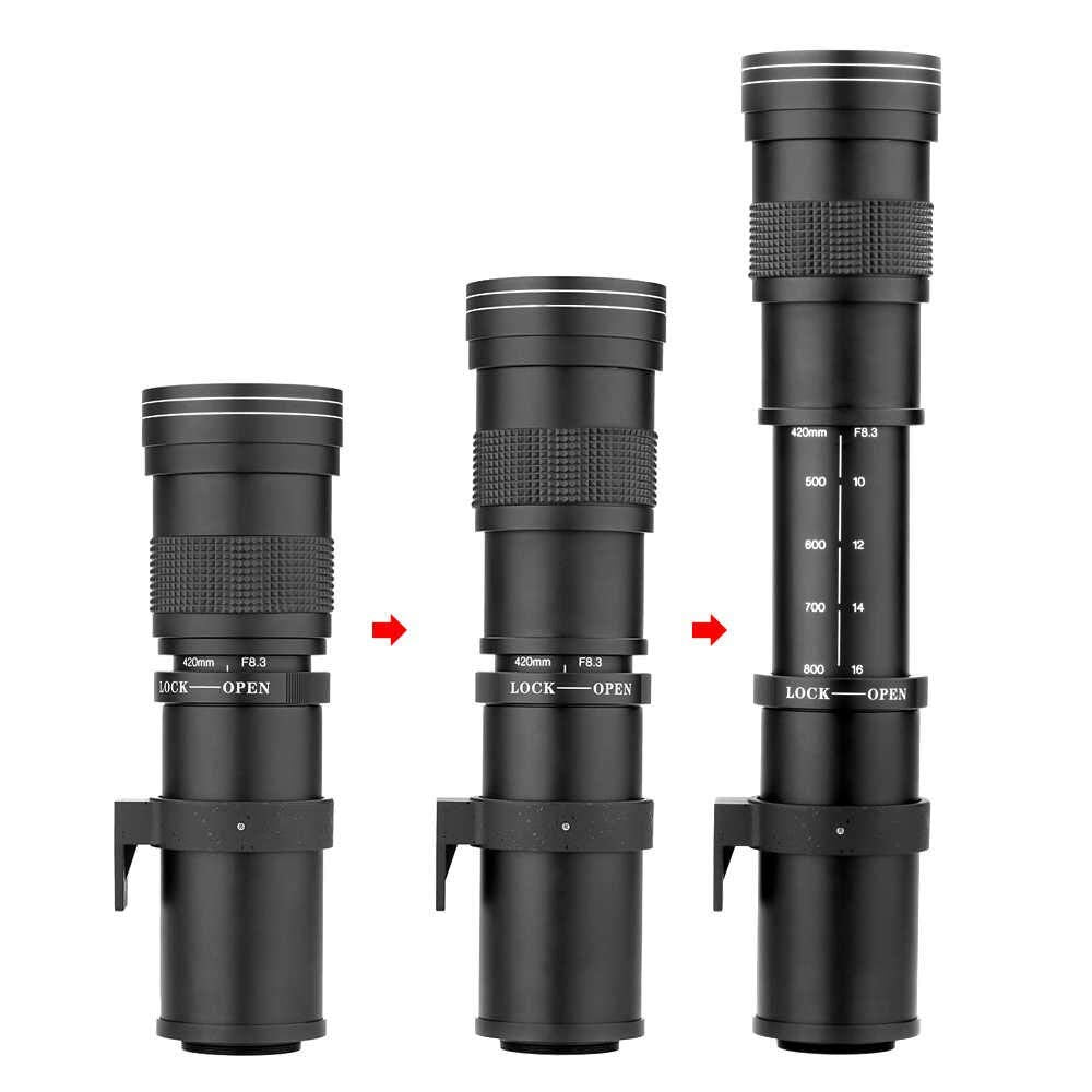 Commander Optics Super 420-800mm f/8 Manual Telephoto Zoom Lens for Nikon F Mount Digital DSLR Cameras with T-Mount + Photo Essential Accessory Kit