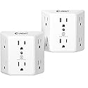 Unidapt Multi Plug 6 Outlet Extender, 2 Pack Surge Protector Wall Splitter, 900J Power Strip 3 Side Wide Spaced Adapter Multiple Charger Expander