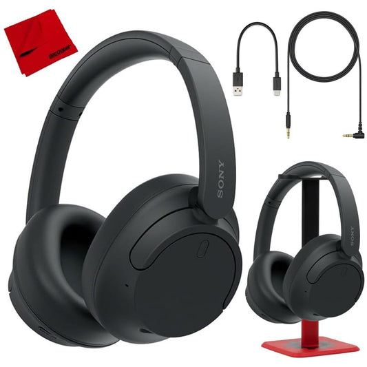 Sony WH-CH720N/B Wireless Noise Cancelling Headphone, Black Bundle with Deco Gear Hard Case + Pro Audio Headphone Stand + Microfiber Cleaning Cloth