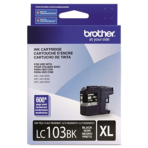 Brother Genuine High Yield Black -Ink -Cartridge, LC103BK, Replacement Black -Ink, Page Yield Up to 600 Pages, Amazon Dash Replenishment -Cartridge
