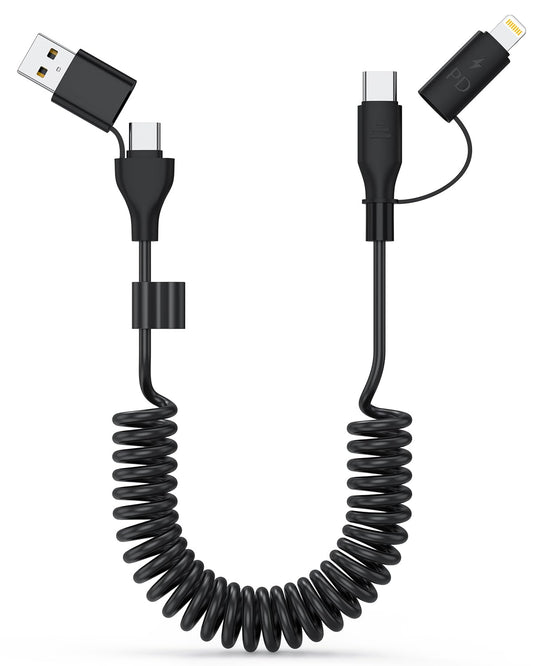 Car Carplay Cable, Coiled USB C and Lightning Cable 2-in-1, 60W 4FT USB-C to Lightning Cable Type C to USBC Fast Charging Cord for Cell…