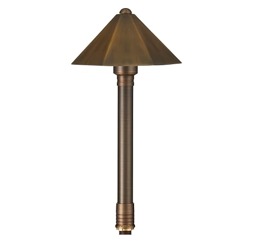 VOLT Parasol 12V Brass Mini Path Light (13" Tall, 7" Shade) with 3W 2700K Warm White G4 LED Bulb for Low Voltage Landscape Lighting on Outdoor