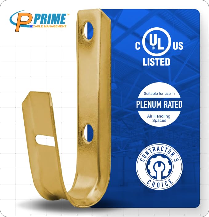 Prime Cable Management 3/4 Inch Heavy Duty Metal Cable & Wire Support J-Hook Hangers for Wall Mounting & Attaching to Vertical Surfaces for Cable