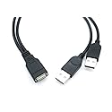 Cuziss 30cm USB 2.0 a Power Enhancer Y 1 Female to 2 Male Data Charge Cable Extension Cord