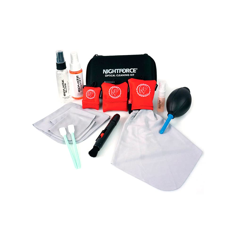 NightForce 12-Piece Professional Optical Cleaning Kit with Fob Cleaning Cloths, Cleaning and Anti-Fog Sprays, Lens Swabs, Dust Blower and Lens Brush