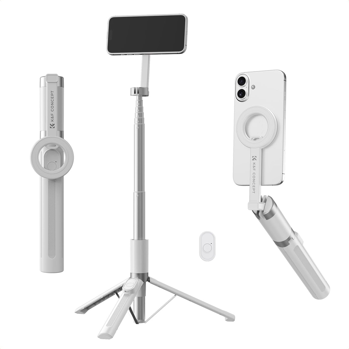 K&F CONCEPT Lightweight 71 inch Mag-Safe Selfie Stick Tripod, Portable Extendable Phone Stand with Bluetooth Remote, 3-Axis Adjustment Aluminium Vlog