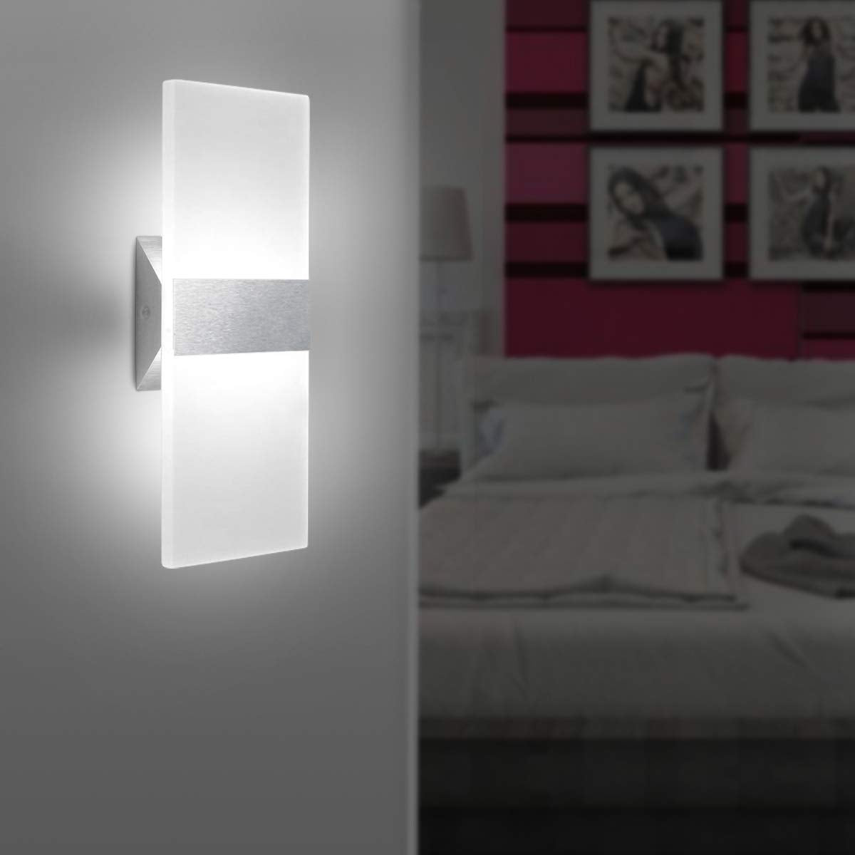 ChangM Modern LED Acrylic Wall Sconce 12W Cool White 6000K Up Down Lamp for Bedroom Corridor Stairs Bathroom Indoor Lighting Fixture Lamps Home Room