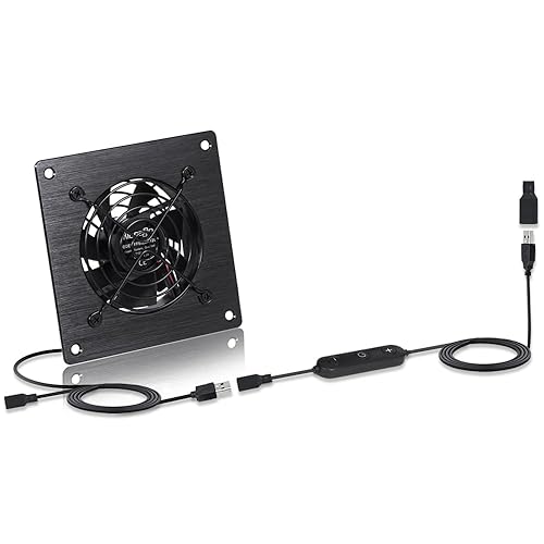 xiaoqijia USB 80MM Cabinet Fan 5V Quiet Cooling Fan DC 12V IPX5 Waterproof Fan System 4" with 10 Speed Control, for Home Theater AV Cabinets