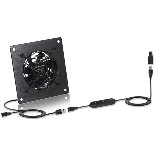 xiaoqijia USB 80MM Cabinet Fan 5V Quiet Cooling Fan DC 12V IPX5 Waterproof Fan System 4" with 10 Speed Control, for Home Theater AV Cabinets