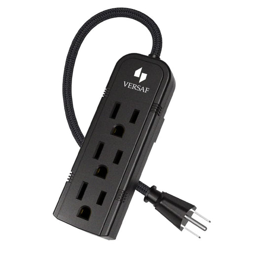 Power Strip 3 Prong Outlet - Slim Black 3 Grounded Outlets Heavy Duty Extension Power Cord Power Strip No Surge Protector with Wall Mount Hole Ideal