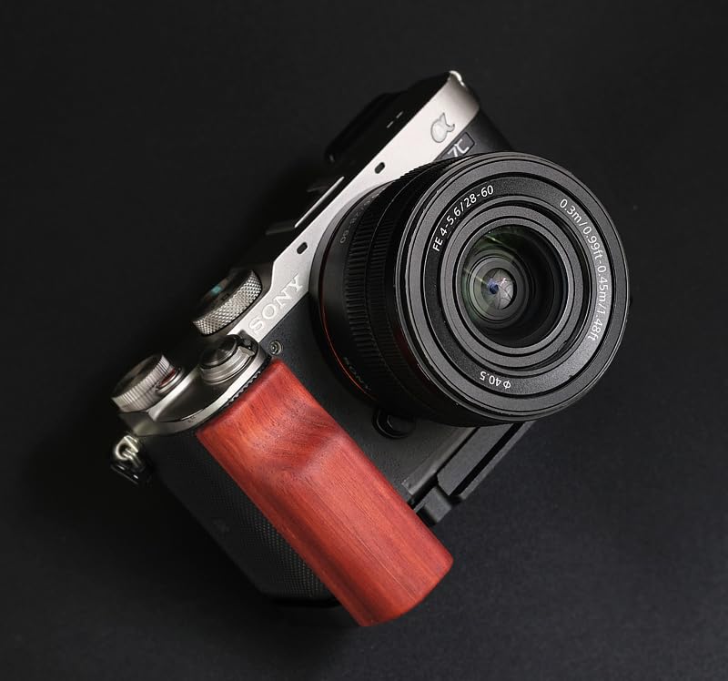 QR L Handle Hand Grip Wood Handle + Alloy Baseplate for Sony A7C Camera Holder (Rosewood + Black Alloy Baseplate)