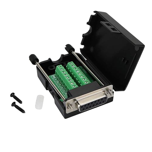 TwinkleBay D-SUB DB15 Female 15 Pin Jack Port to Terminal Breakout Board Connector, 2 Row Plug with Case
