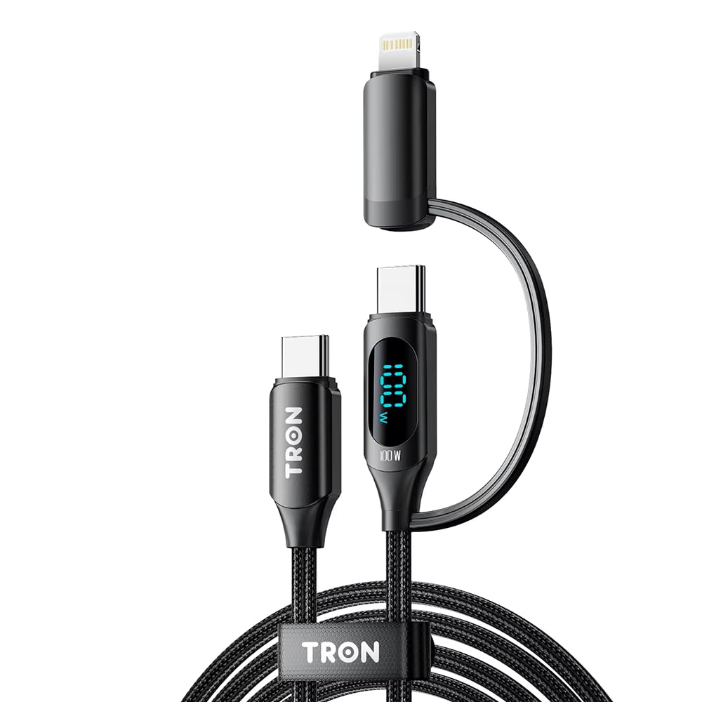 Tron 25W USB-C Power Adapter with 5FT 2-in-1 Digital Display Braided Cable - Fast Charging Solution for Home, Office, and Travel Use, TR69