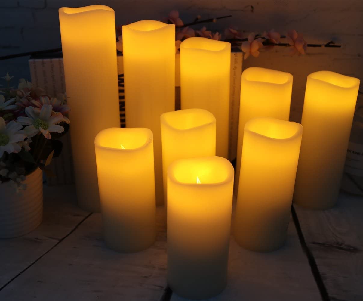 antizer Flameless Candles Led Candles Pack of 9 (H 4" 5" 6" 7" 8" 9" x D 2.2") Real Wax Battery Candles with Remote Timer for Home Fireplace Decor