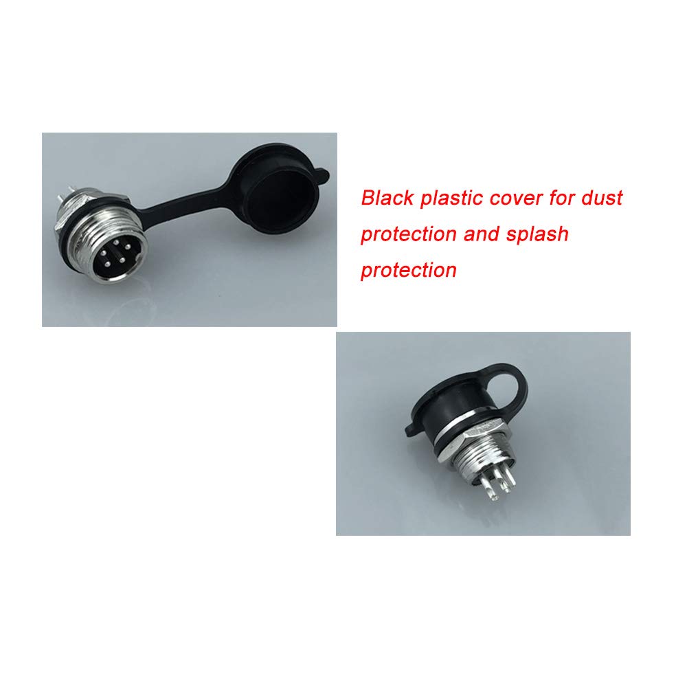 FULARR 9Pcs Premium GX12 Aviation Connector Plug Set, 5A 12MM Thread Male Female Metal Panel Aviation Wire Connector Kit, with Rubber Protector Cap