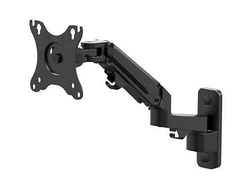 Monoprice Full Motion Wall Mount - for Monitors Up to 27 Inch, Adjustable Gas Spring, 2-Segment, Supports Max Weight 15.4 Pounds, Black - Workstream