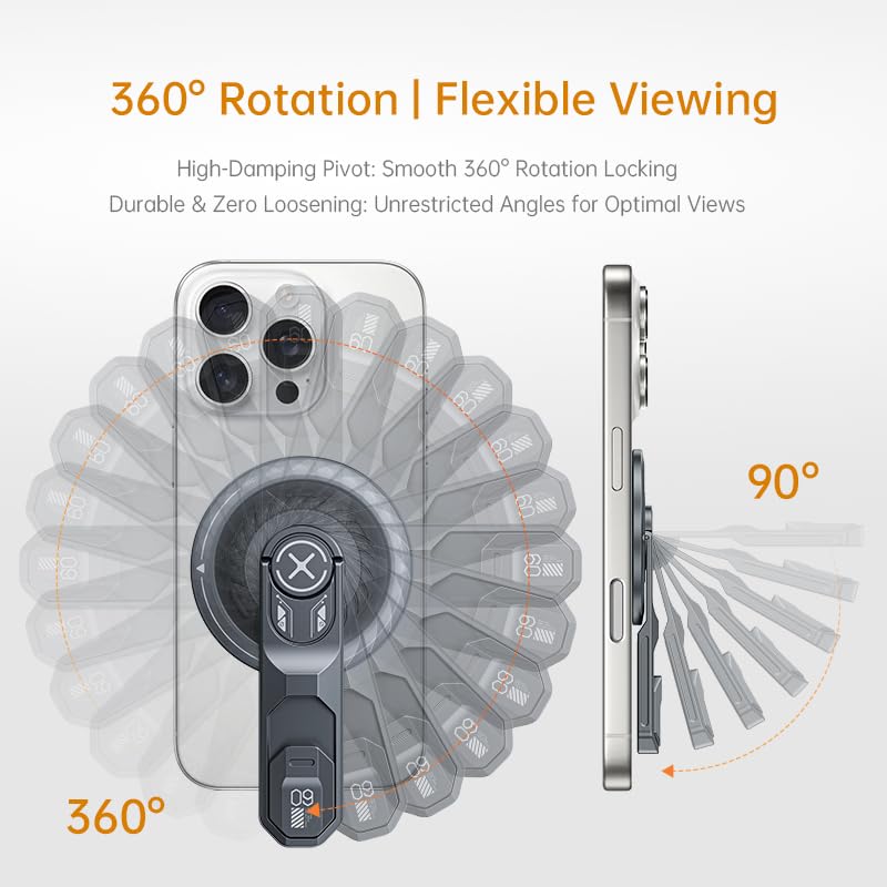 Flobber Aerospace Aluminum MagSafe Phone Stand & Magnetic Phone Grip for Desk - 360° Rotating Ring Holder - N54 Magnet Kickstand Compatible