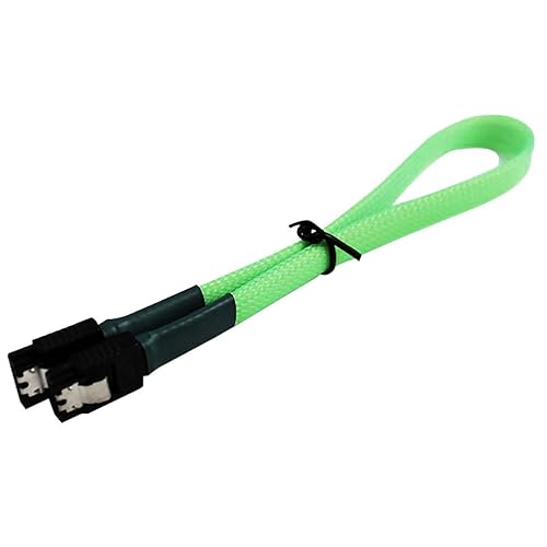 Darkside 30cm (12") SATA 3.0 180° to 180° Data Cable with Latch - Green UV (DS-0147)