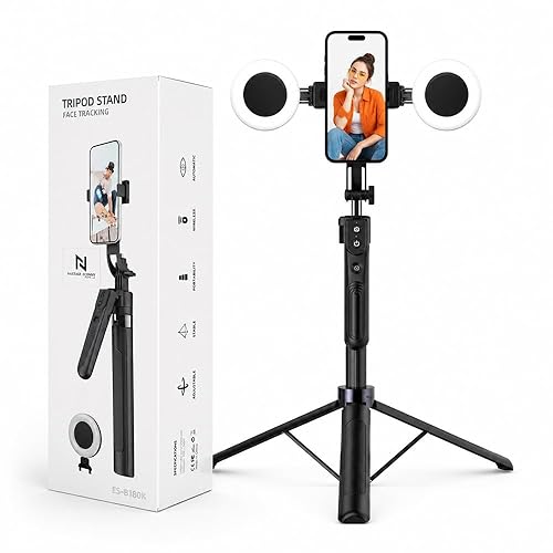70" Auto Face Tracking Tripod for iPhone with Light, 360° Rotating Selfie Stick for Android with Remote & Gesture Control, Phone Holder Video