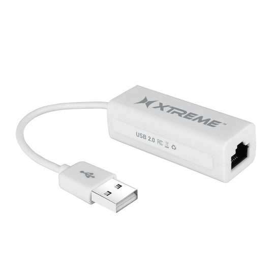 Xtreme USB 2.0 Ethernet Adapter, White, Works with Mac and Windows, Simple Plug and Play
