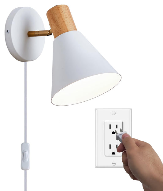 Vechoicy Plug in Wall Sconces Lighting Fixture, Wooden Adjustable Bedside Wall lamp for Industrial Bedroom, Living Room Bathroom Sink Lighting (1