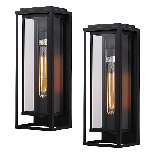 Cerdeco 18” Modern Outdoor Wall Sconce with Rectangular Metal Frame and Transparent Glass Shade,Black Outdoor Lighting for Garage Porch Patio Pack