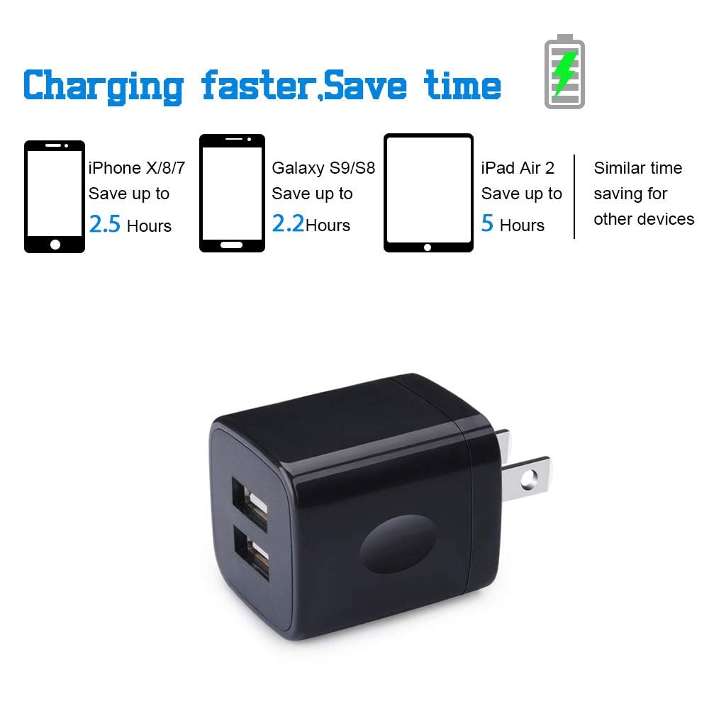 Phone Charger Box, 5Pack 2.1A Dual Port USB Wall Charger Plug Cube Power Adapter for iPhone Air 17 16e 16 15 14 13 12 11 XS XR X,iPad,Samsung Galaxy