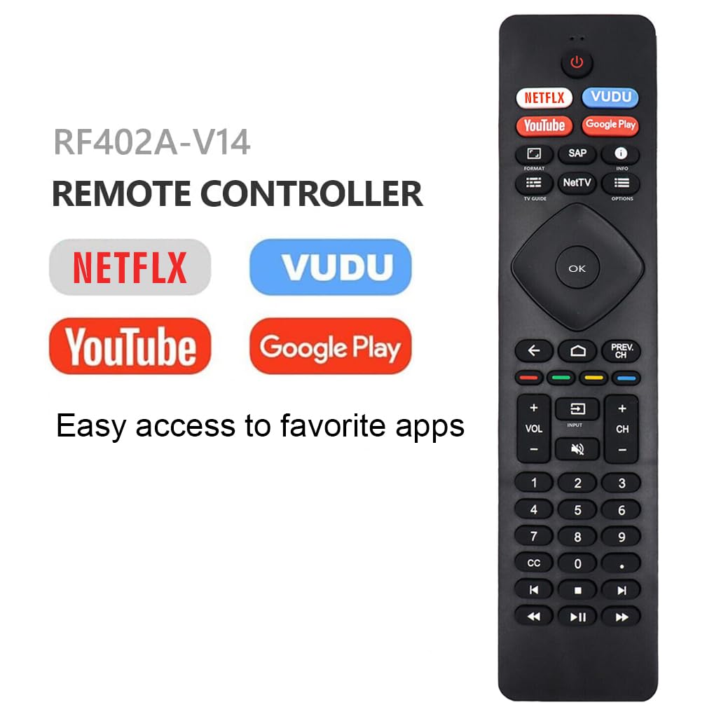 Amiroko NH800UP RF402A-V14 Remote Control Replacement for Philips LED Smart TV 43PFL5604/F7, 50PFL5704/F7, 55PFL5604/F7, 55PFL5704/F7, 65PFL5604/F7