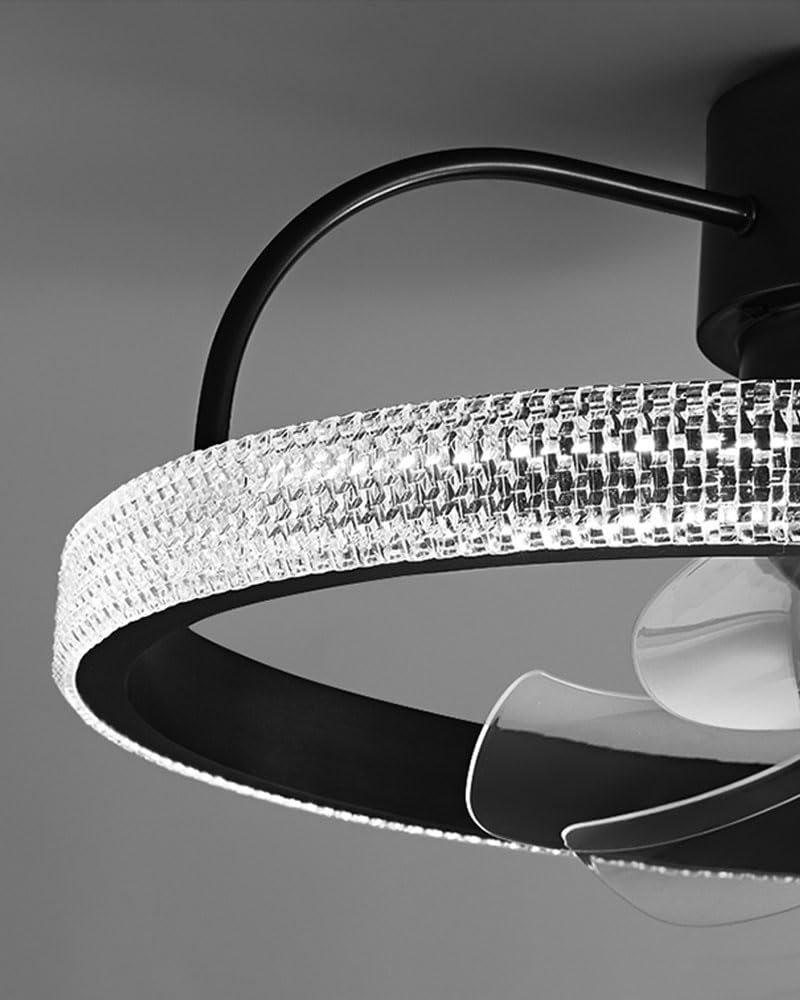 A Million Modern Crystal Flush Mount Ceiling Fan with Light, 20" Low Profile Ceiling Fan Bladeless Remote Control, 3 LED Light and 6 Speed Change