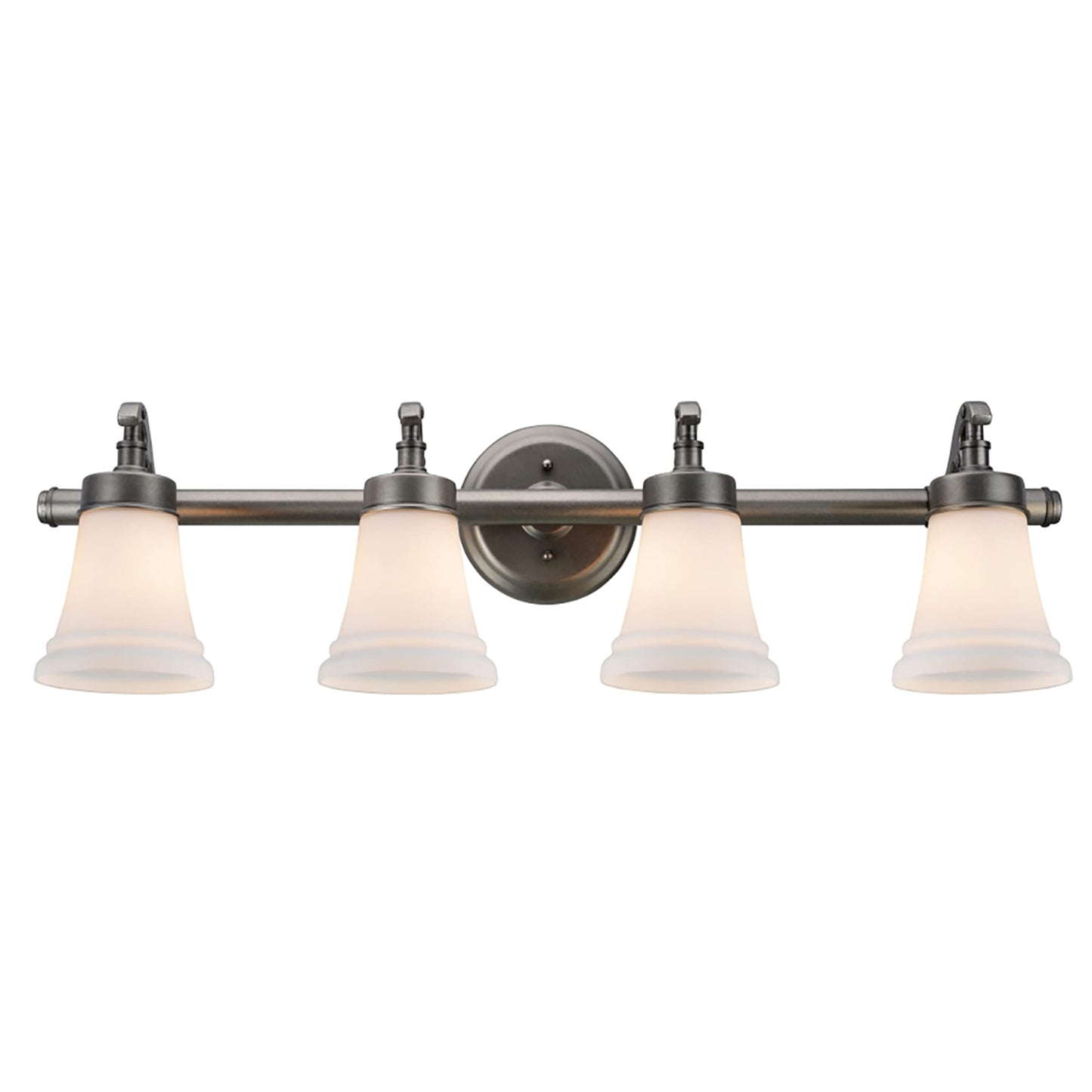 Aspen Creative 62067, Three-Light Metal Bathroom Vanity Wall Light Fixture, 30 1/2" Wide, Transitional Design in Rustic Pewter with White Opal Glass