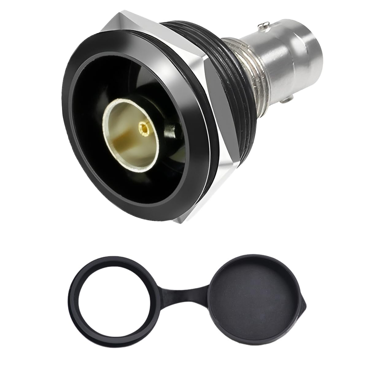 YiKaiEn 75 Ohm Gold-Plated BNC Panel Mount Connector - SDI-Compatible Female-to-Female Coaxial Adapter with Waterproof Cover, Threaded Fixing