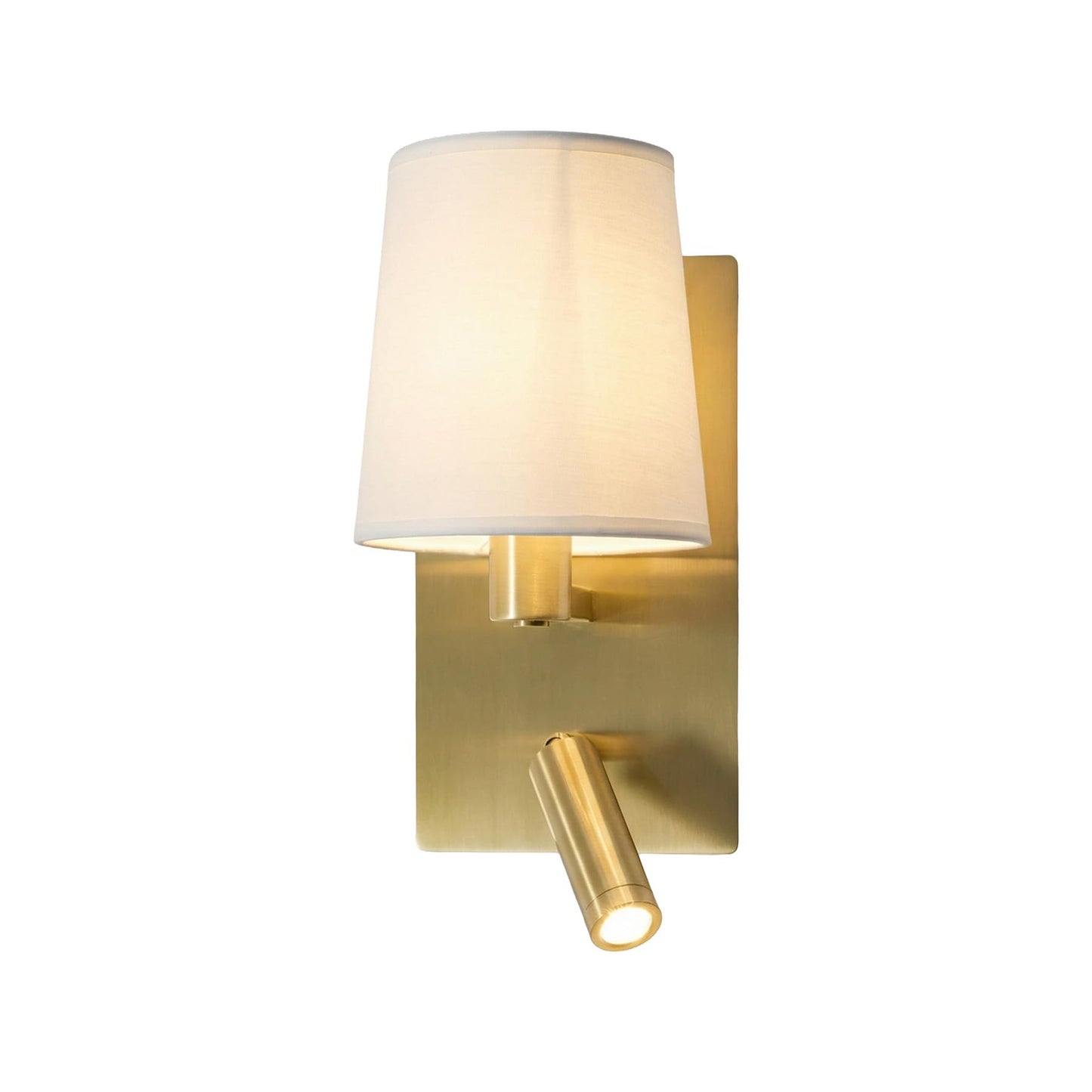 Lucande 12.1" Wall Sconce with Shade & Reading Light, White Fabric Wall Lamp for Bedroom, Gold Bedside Wall Light with LED Reading Light 3000K 205 lm