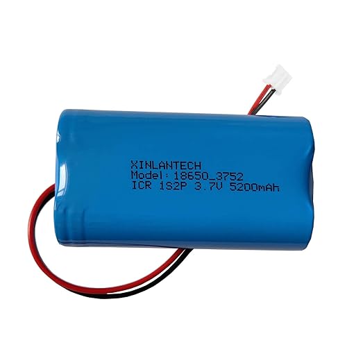 XINLANTECH 3.7v 5200mAh 18650 1s2p Rechargeable Lithium Ion Battery with Jst PH2.0/2P Connector Plug Wires for Bluetooth Speaker, Solar Light…