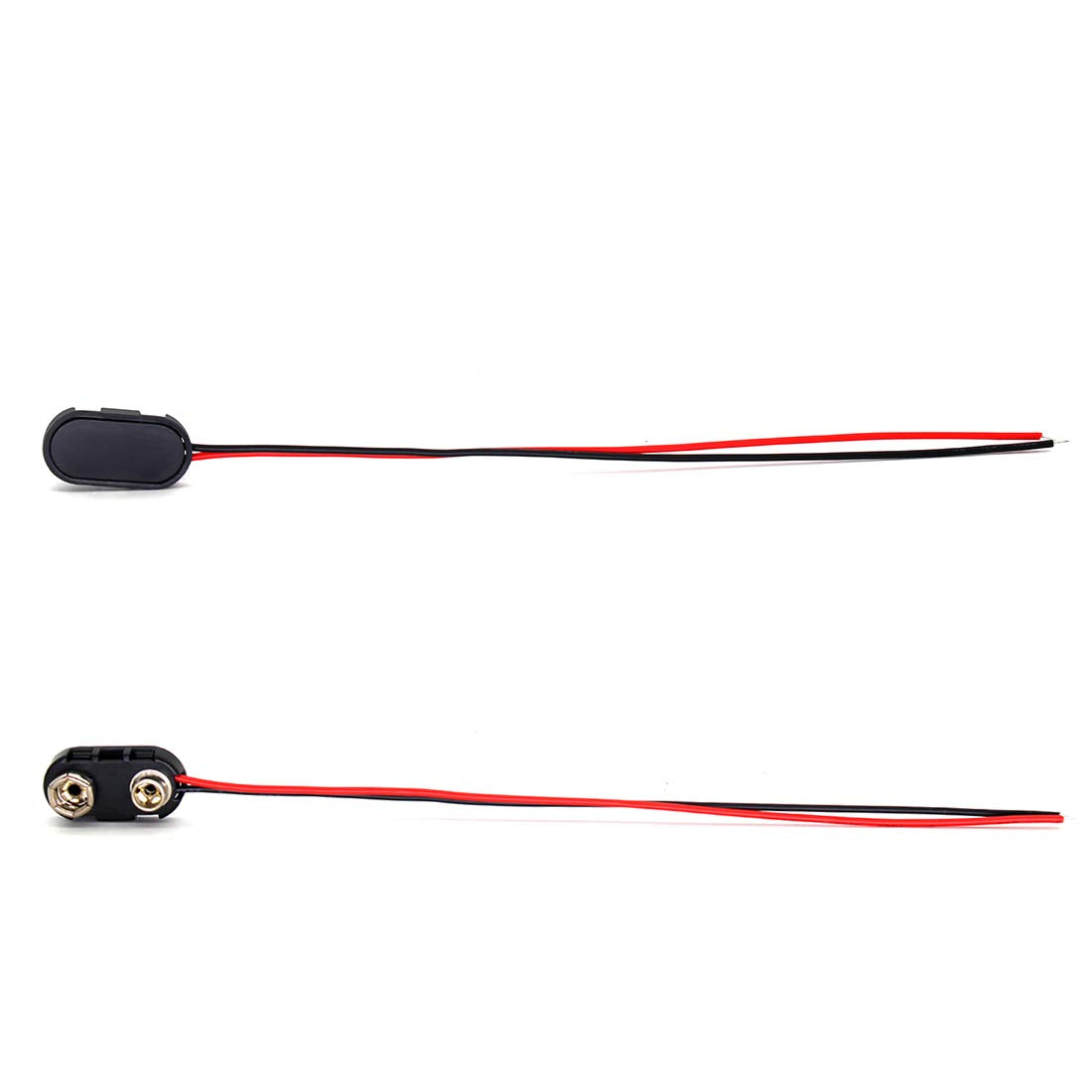 10 PACK 9V I-Type Faux Leather Long Cable Housing Connection Battery Clip Connector Wire Leads Plastic Housing and Black Red Wires Leads with 15cm