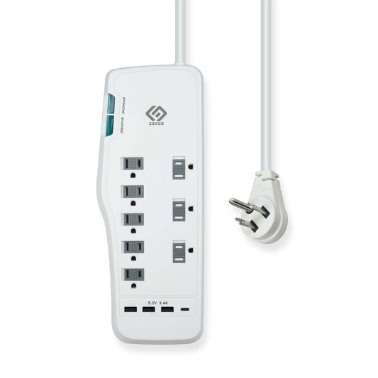 OSKOS Surge Protector Power Strip, 8 Outlets, Four USB 3.4A Ports (3A+1C), 6FT Extension Cord, 2480 Joules, 15A/1800W,Wall Mountable, UL Listed.