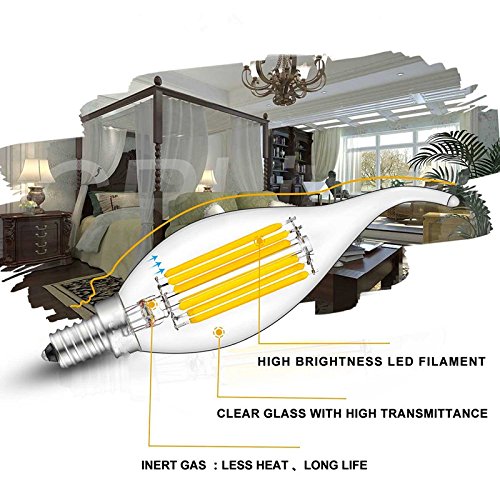 CTKcom 4W Dimmable LED Candelabra Bulb(4 Pack)- E14 Base Antique Candelabra Light Bulb 40W Equivalent Lamp, Warm White 2700K,C35 Flame Shape Bent Tip