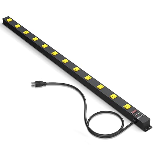 12 Outlet Long Power Strips Heavy Duty Wide-Spaced Outlets Industrial Power Strip Surge Protector with 4ft Cord for Garage Workshop Office Home, ETL
