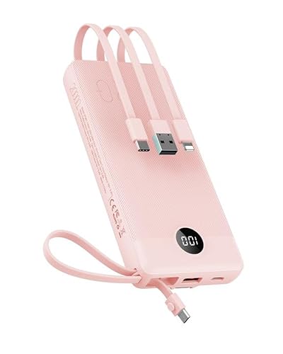 VEEKTOMX 20000mAh Portable Charger with Built-in USB-C & iPhone Cables, Fast Charge Power Bank, LED Display, 5-Output Travel Battery for iPhone