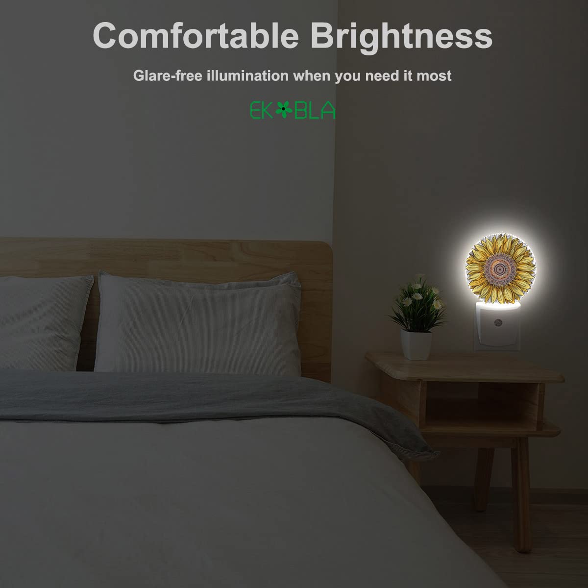 EKOBLA Sunflower Night Light, Boho Yellow Floral Night Lights Plug Into Wall with Dusk to Dawn Sensor, Gift for Women, Mom and Grandma