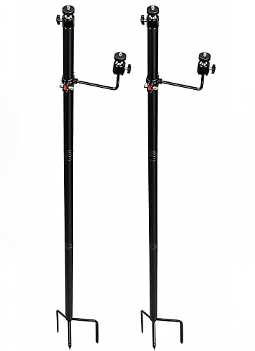 Xtellar 56'' Heavy Duty Trail Camera Mount with Solar Panel Arm - 2-in-1 Adjustable Steel Ground Stake, 360° Swivel Mounts, 3-Spike Base