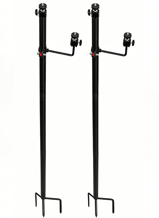 Xtellar 56'' Heavy Duty Trail Camera Mount with Solar Panel Arm - 2-in-1 Adjustable Steel Ground Stake, 360° Swivel Mounts, 3-Spike Base